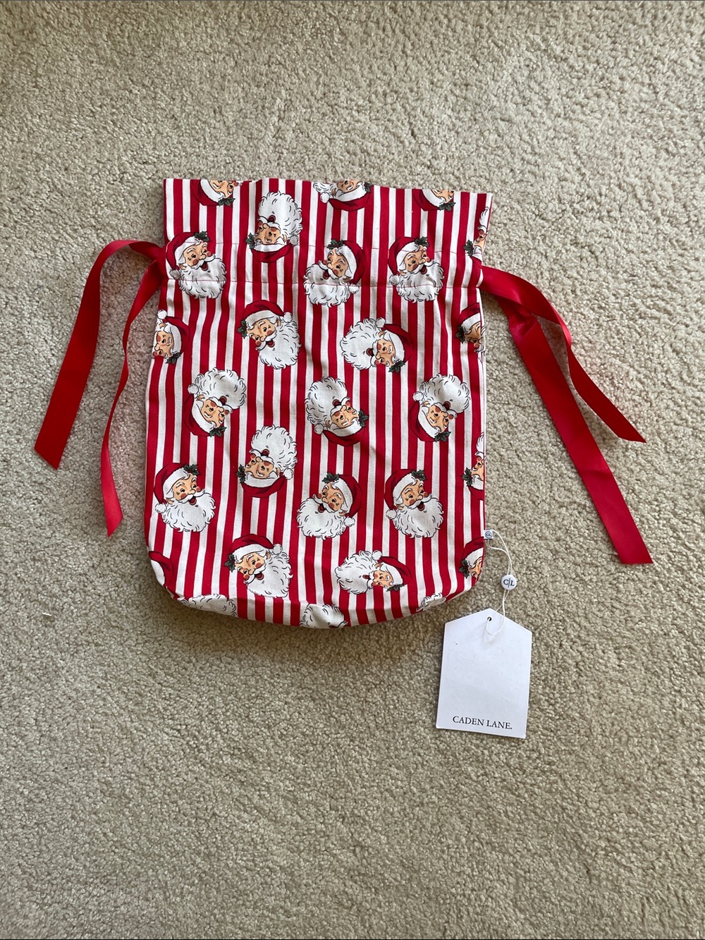 Caden Lane Holiday Santa Stripe Drawstring Gift Bag - Red & White